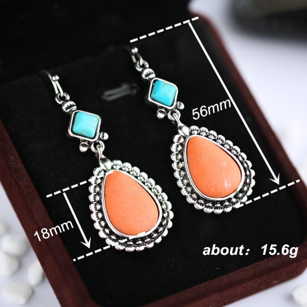 🌸Bohemian Water Boho Drop Orange Stone Vintage Earrings for Women, UNVN12426 - Picture 5 of 5